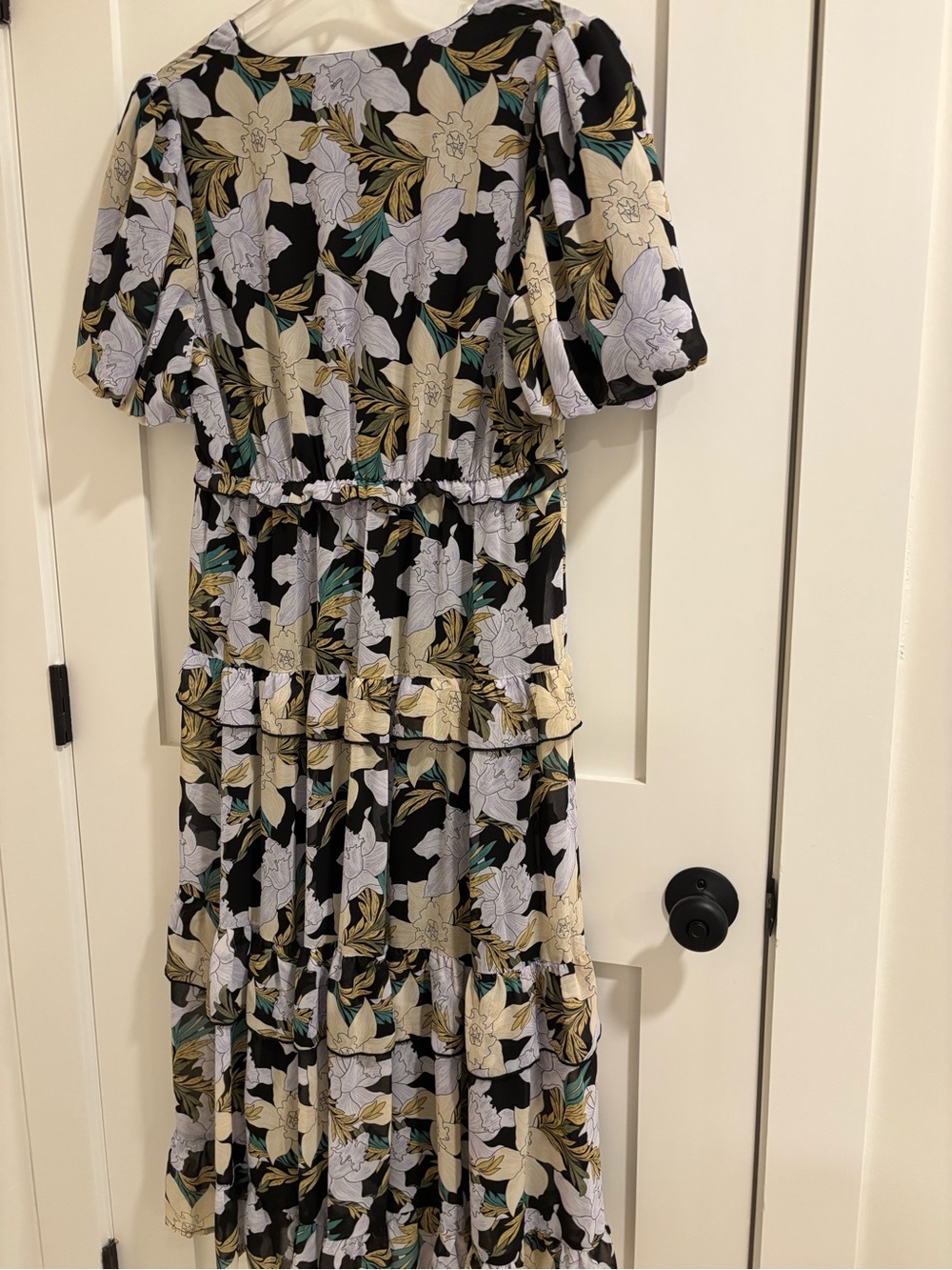 entro Black Floral Tiered Maxi Dress with Cream and Teal Accents